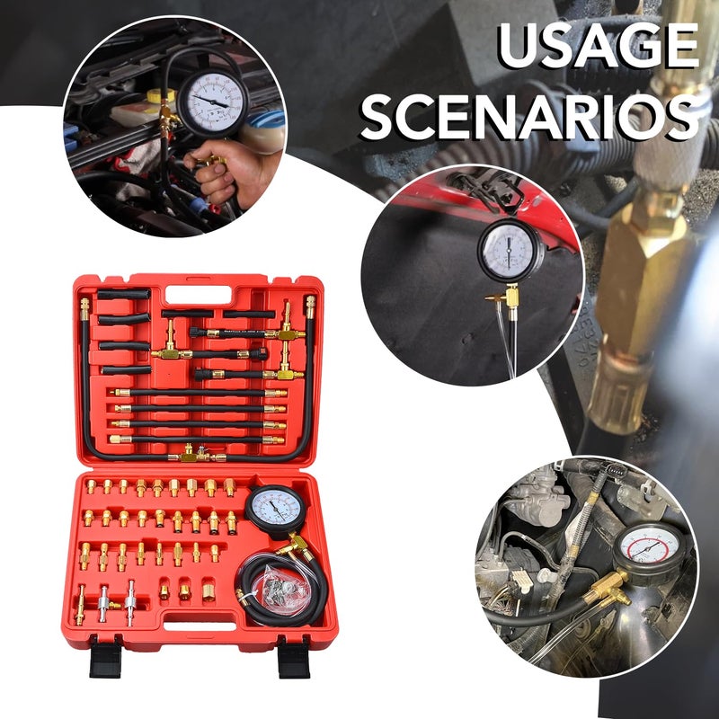 LainKeen Quick Connection Fuel Injection Injector Pressure Tester Gauge Tools Kit 0-140 PSI with 9.49,7.89,6.30 Fuel Line Fittings Suitable for More Engine - Image 4